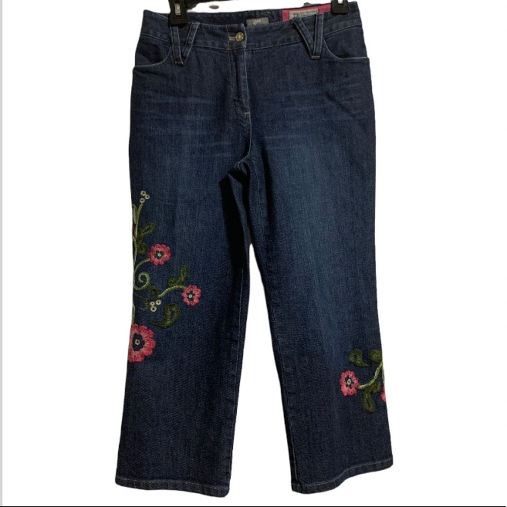 J. Jill Denim Crop Jeans Embroidered Floral Design Sz 4P